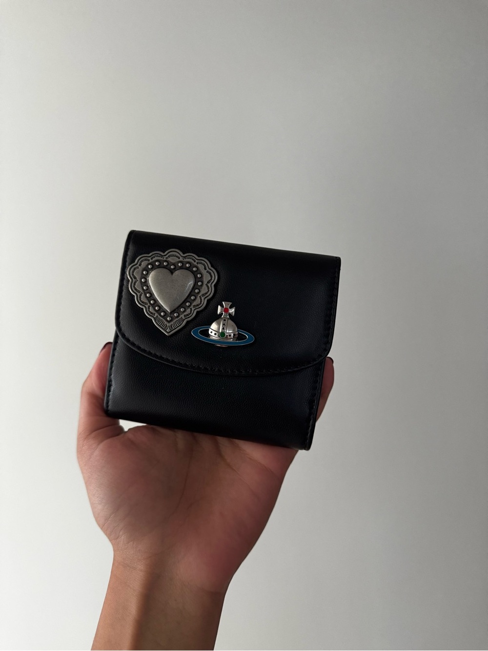 Vivienne Westwood Black Leather Wallet with Orb Pin